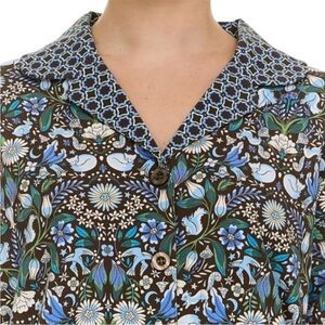 Vera Bradley Blue and Brown Geometric and animal print pajama Shirt. XXL